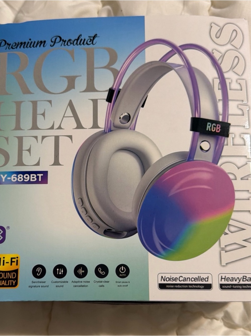 RGB Wireless Over-Ear Headphones in Purple Pink Green